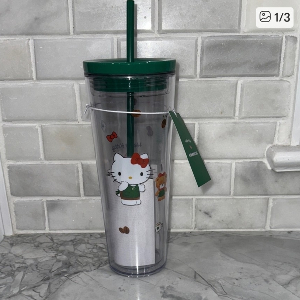 Authentic Hello Kitty x Starbucks Collab    Plastic Tumbler with Straw